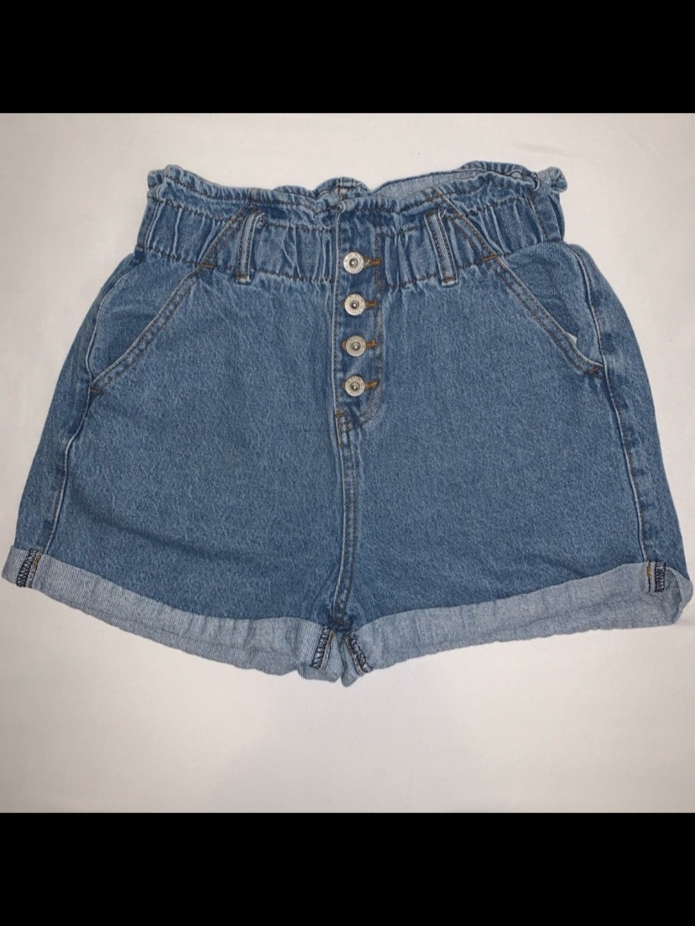 S.O.N.G High-Waist Blue Denim Paperbag Shorts